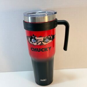 Zak Designs Chucky Tumbler 40oz Red Black Horror Movie Handle Mug